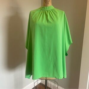 SZ S Green Oversized High Neck Tie Back Neck Blouse